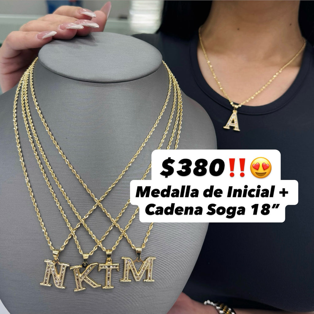 14k Initial CZ Pendant W/ Hollow Rope Chain (18” Inches) JTJ™ - Javierthejeweler