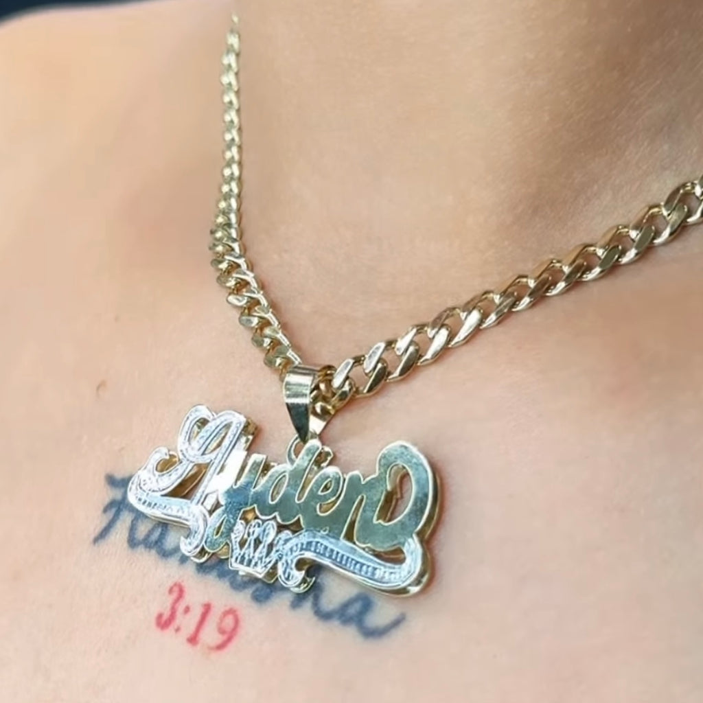 14 k Custom Name Pendant + Hollow Cuban Choker for Women (16" Inches) 😍 JTJ™ - Javierthejeweler