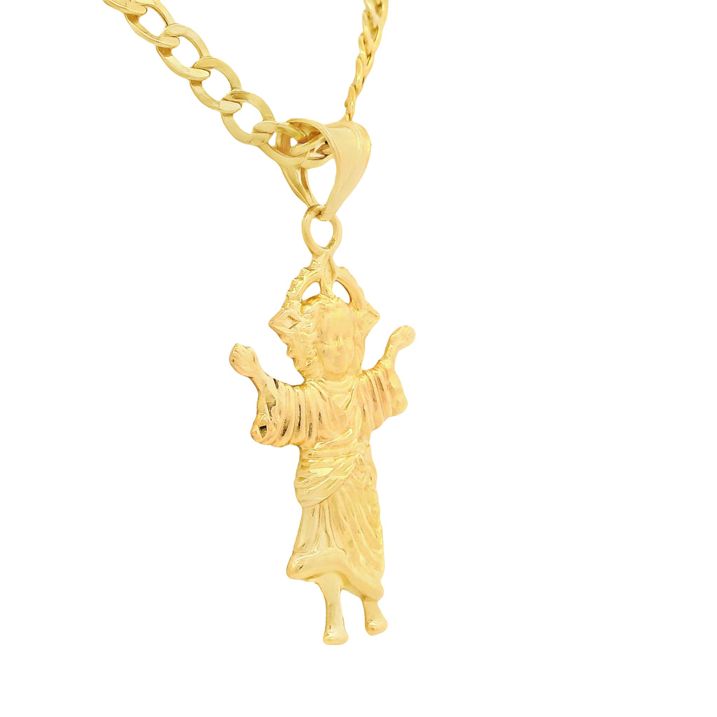 14K Divino Niño Pendant W/ Hollow Cuban Curb Chain (4.5MM - 20” Inches) JTJ™ - Javierthejeweler