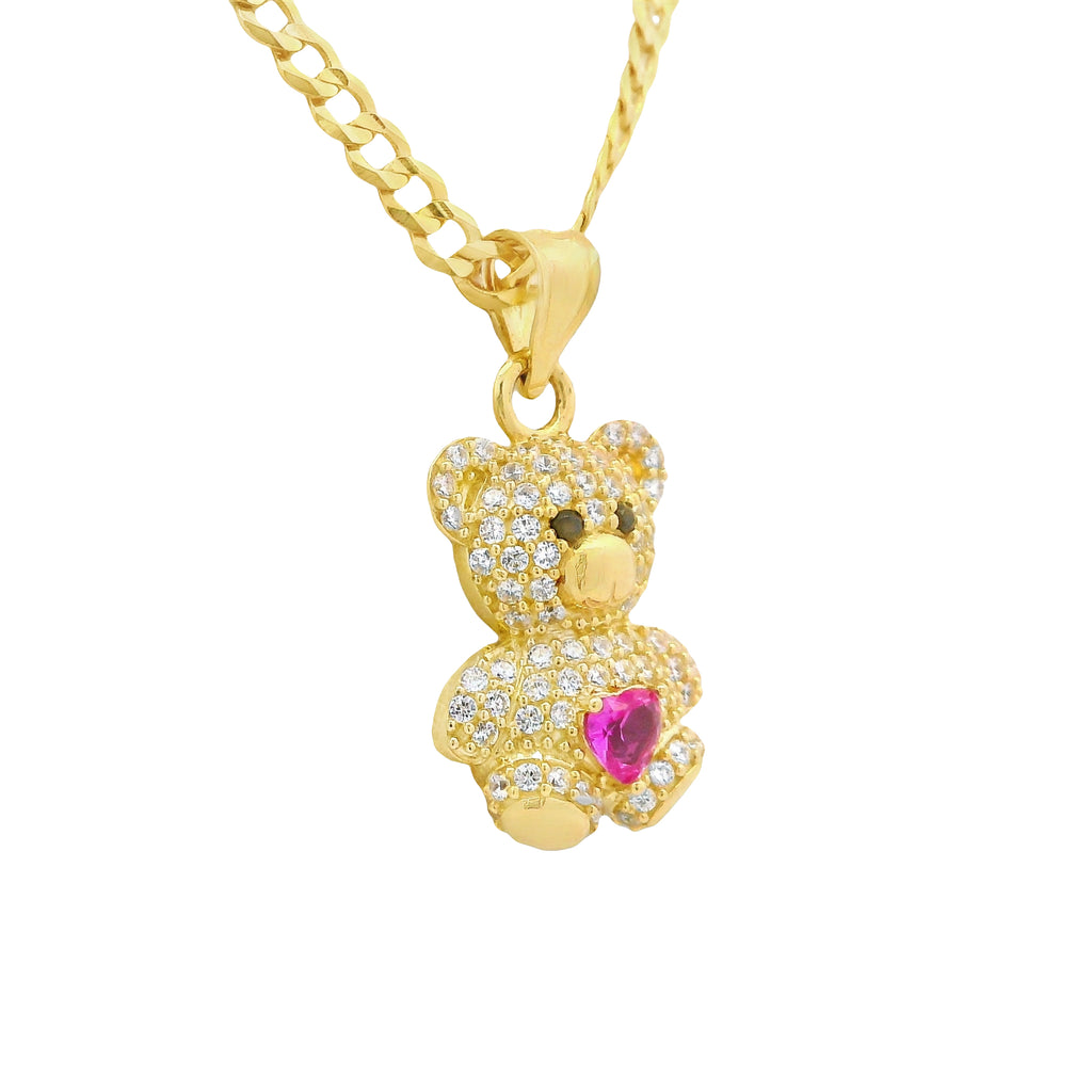 14K Teddy Bear CZ Pendant w/ Solid Cuban Chain (18” Inches) JTJ™ - Javierthejeweler