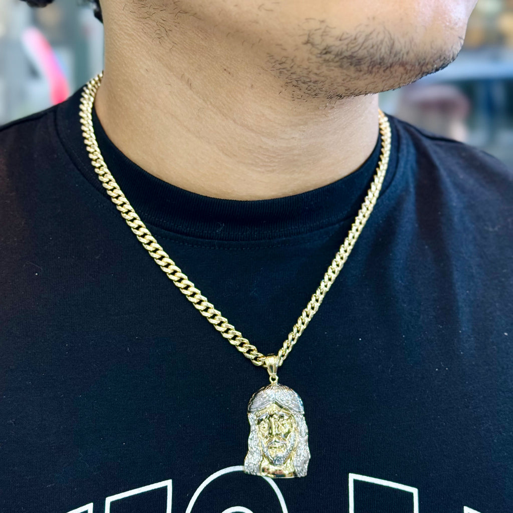 14k Jesus Face Pendant w/ Hollow Cuban Chain (6MM / 20” Inches) JTJ™ - Javierthejeweler