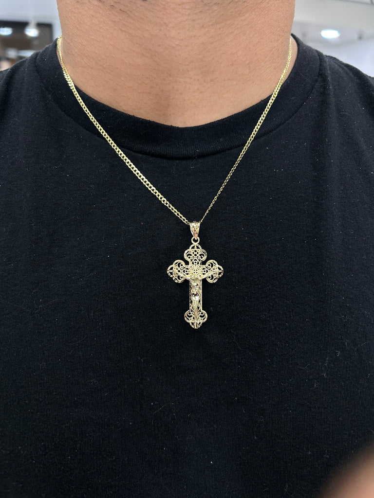 *NEW* PA 14K Cuban Chain W/ Cross Jesus Pendant JTJ-™- - Javierthejeweler