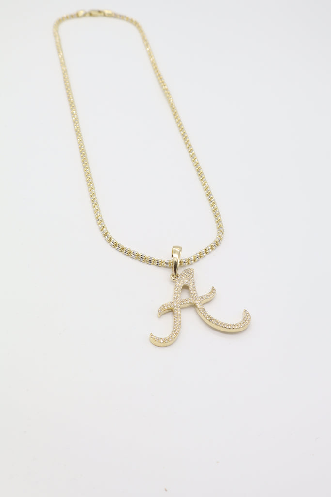 *NEW* PA 14K Initial (A) Pendant 💎 W/ Moon Iced Chain - JTJ™ - Javierthejeweler