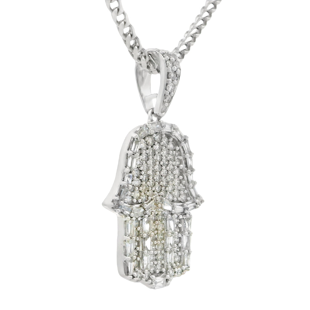 14K White Hamsa Diamond 💎 Pendant W/ Solid Franco Chain (22” Inches) JTJ™ - Javierthejeweler