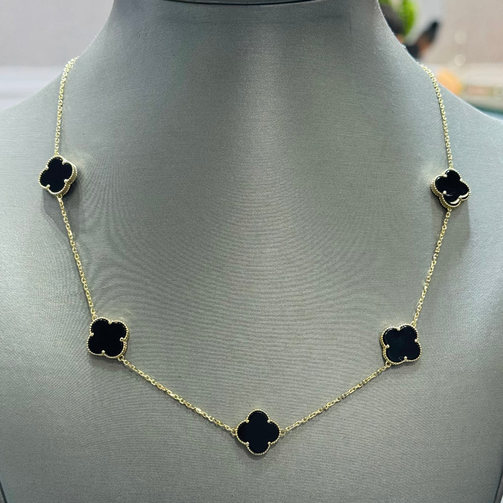 14K Women Black 5 Clover Choker JTJ™ - Javierthejeweler