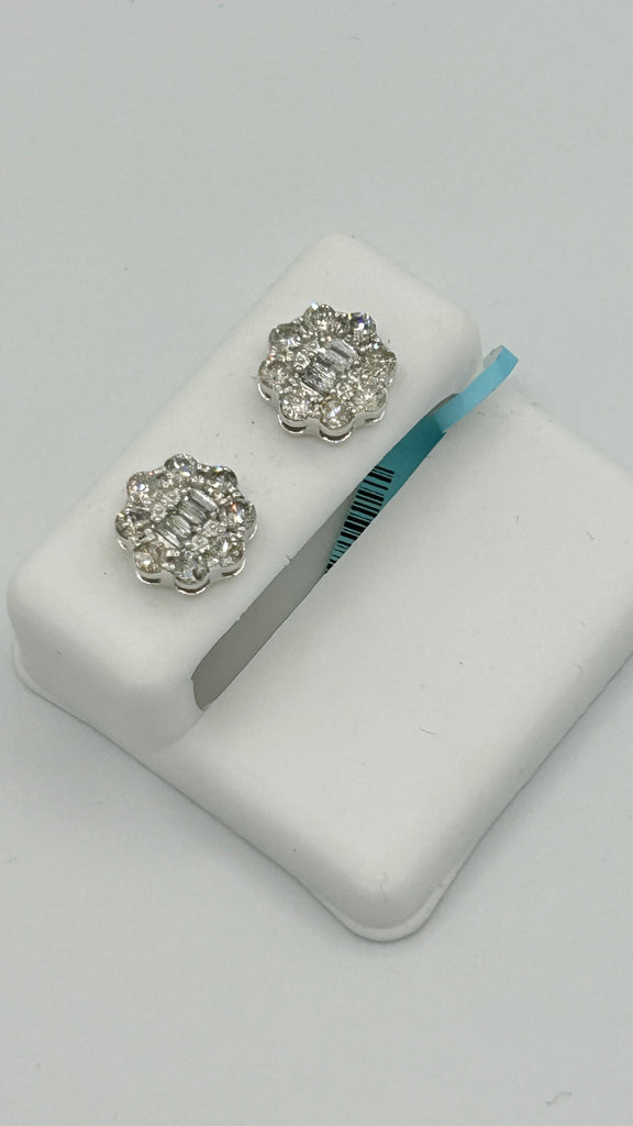 *NEW* 14k 207 White Gold Flower Baguette Diamonds 💎 VS Earrings JTJ™ - - Javierthejeweler