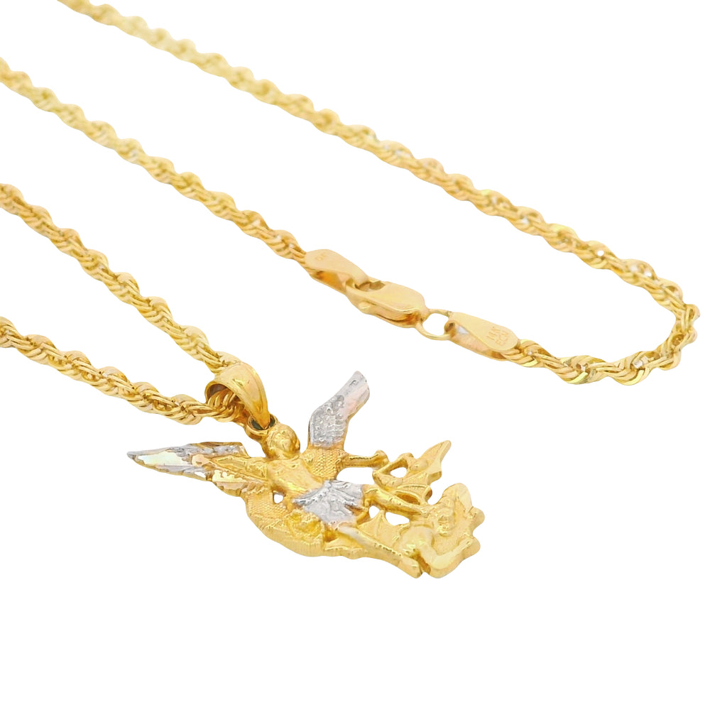 14K San Miguel Pendant (S) W/ Hollow Rope Chain (20” Inches) JTJ™ - Javierthejeweler