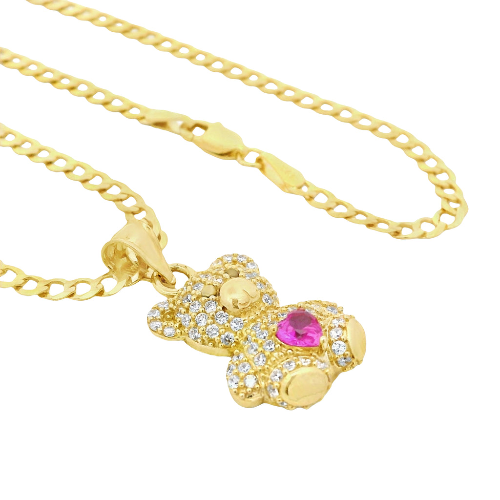 14K Teddy Bear CZ Pendant w/ Solid Cuban Chain (18” Inches) JTJ™ - Javierthejeweler