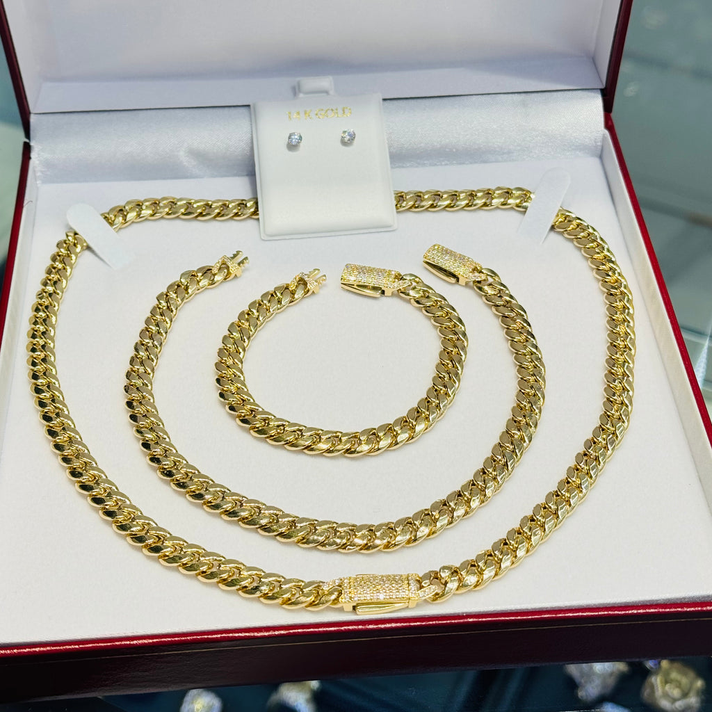 14 k Hollow Choker + Bracelet + Ankle Bracelet (7.5MM) + Earrings 🥰 JTJ™ - - Javierthejeweler