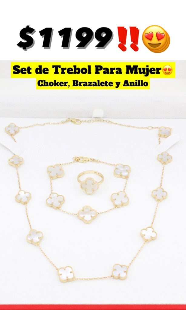 *NEW* 14k (White) Clover Choker + Bracelet + Ring JTJ™ - Javierthejeweler