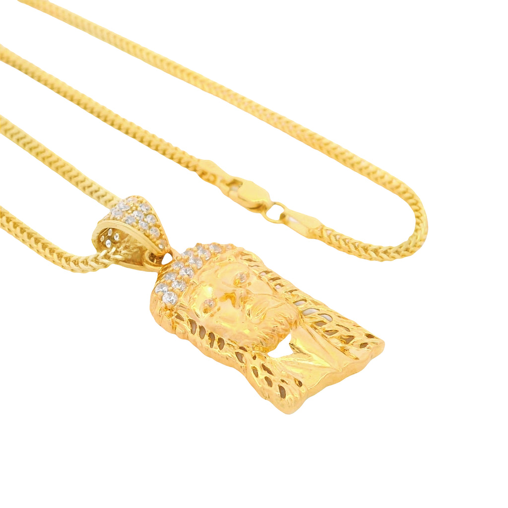 14K Jesus Pendant W/ Hollow Franco Chain (22” Inches) JTJ™ - Javierthejeweler