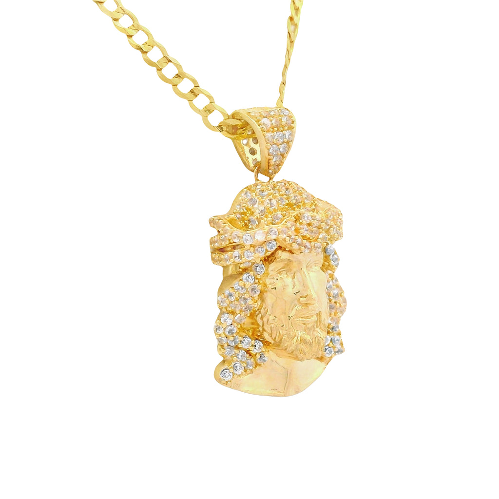 14K Jesus CZ Pendant W/ Solid Cuban Chain (3MM - 22” Inches) JTJ™ - Javierthejeweler