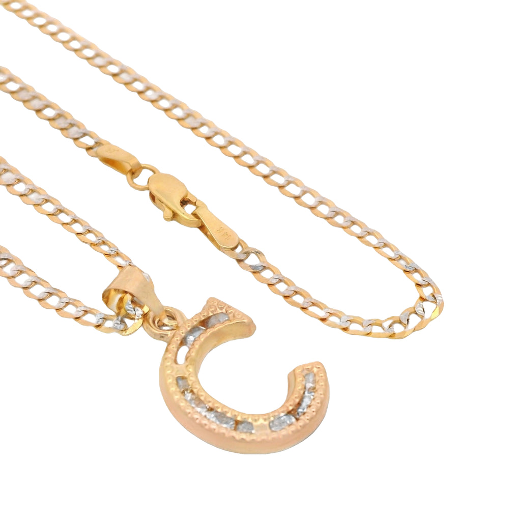 14K Initial (C) CZ Pendant w/ Solid Two Tone Cuban Chain (18” Inches) JTJ™ - Javierthejeweler