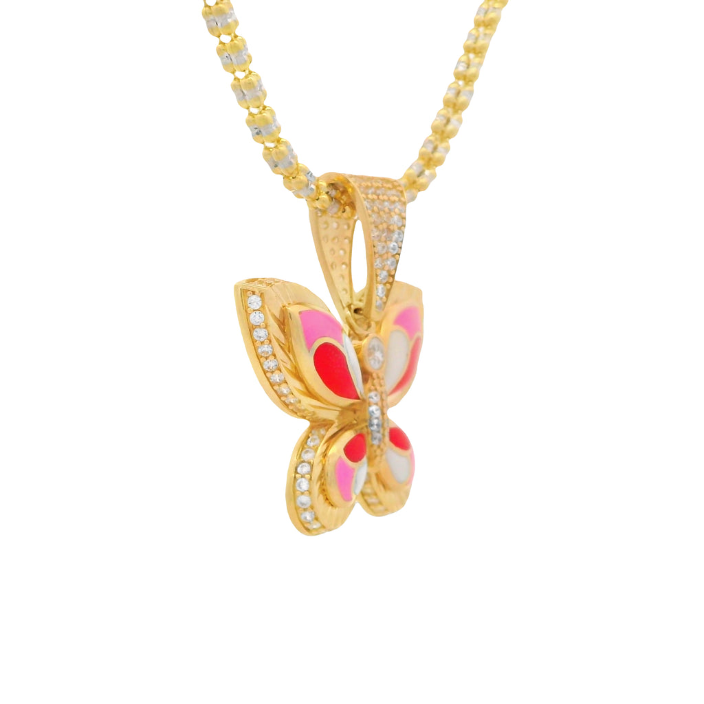 14K CZ Butterfly Pendant W/ Moon Ice Chain JTJ™ - Javierthejeweler
