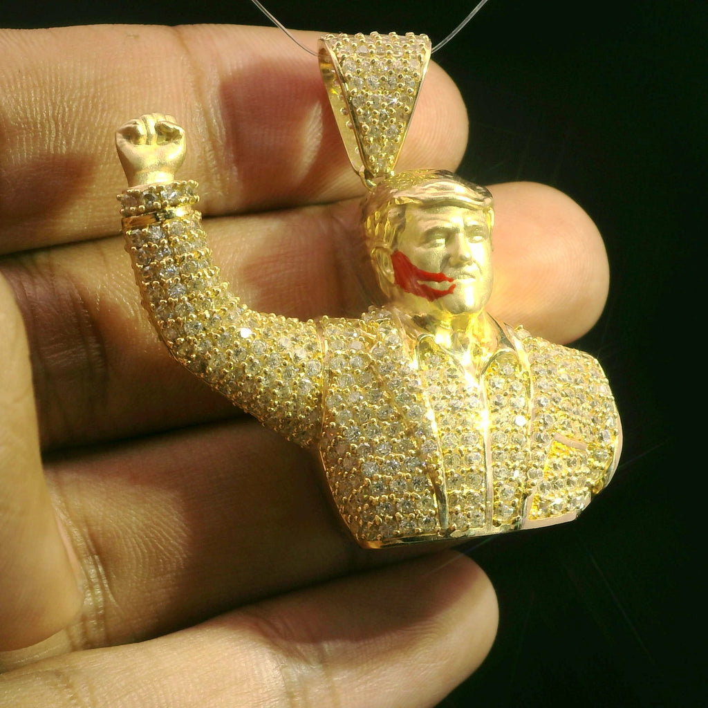 14K Full CZ Tr@mp Pendant (1.8" Inches) JTJ™ - Javierthejeweler