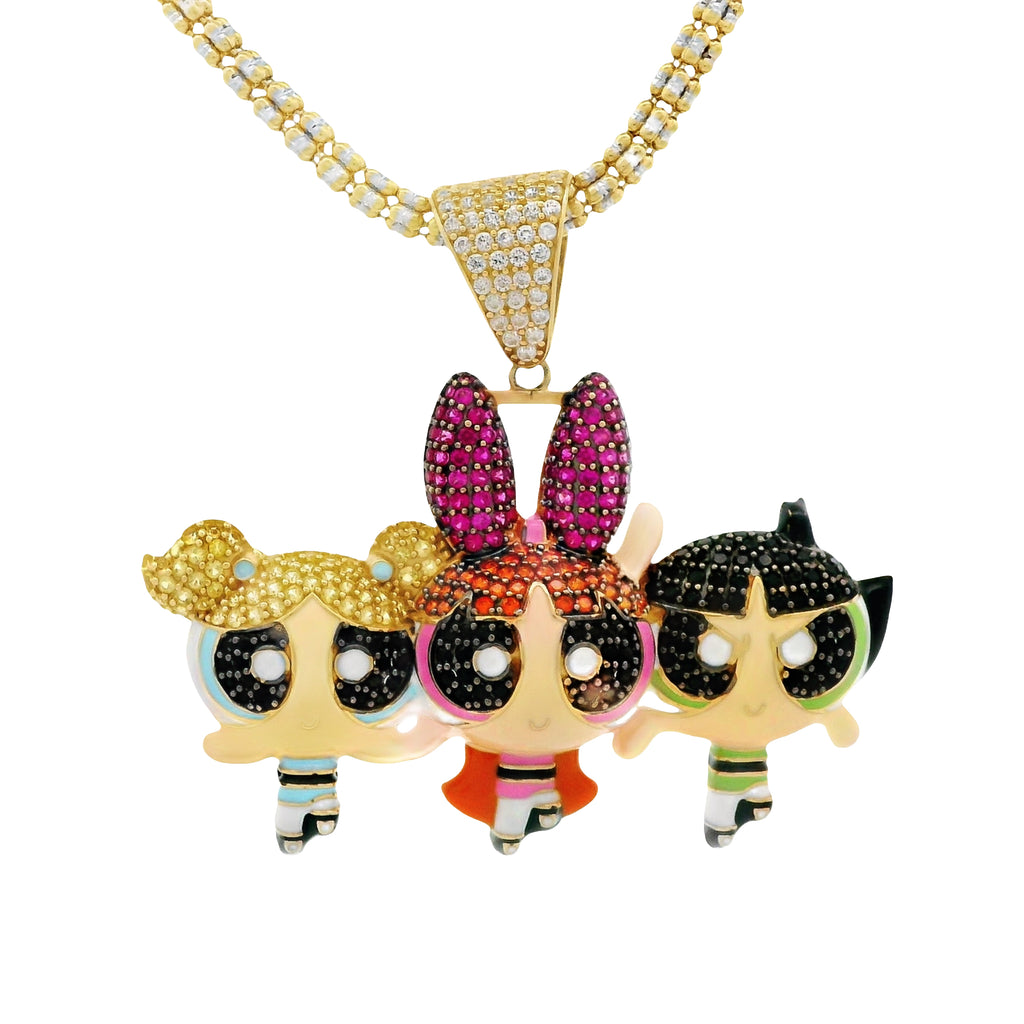 14K PP GIRLS CZ pendant W/ Moon Ice Chain (3.3MM - 16") JTJ™ - Javierthejeweler