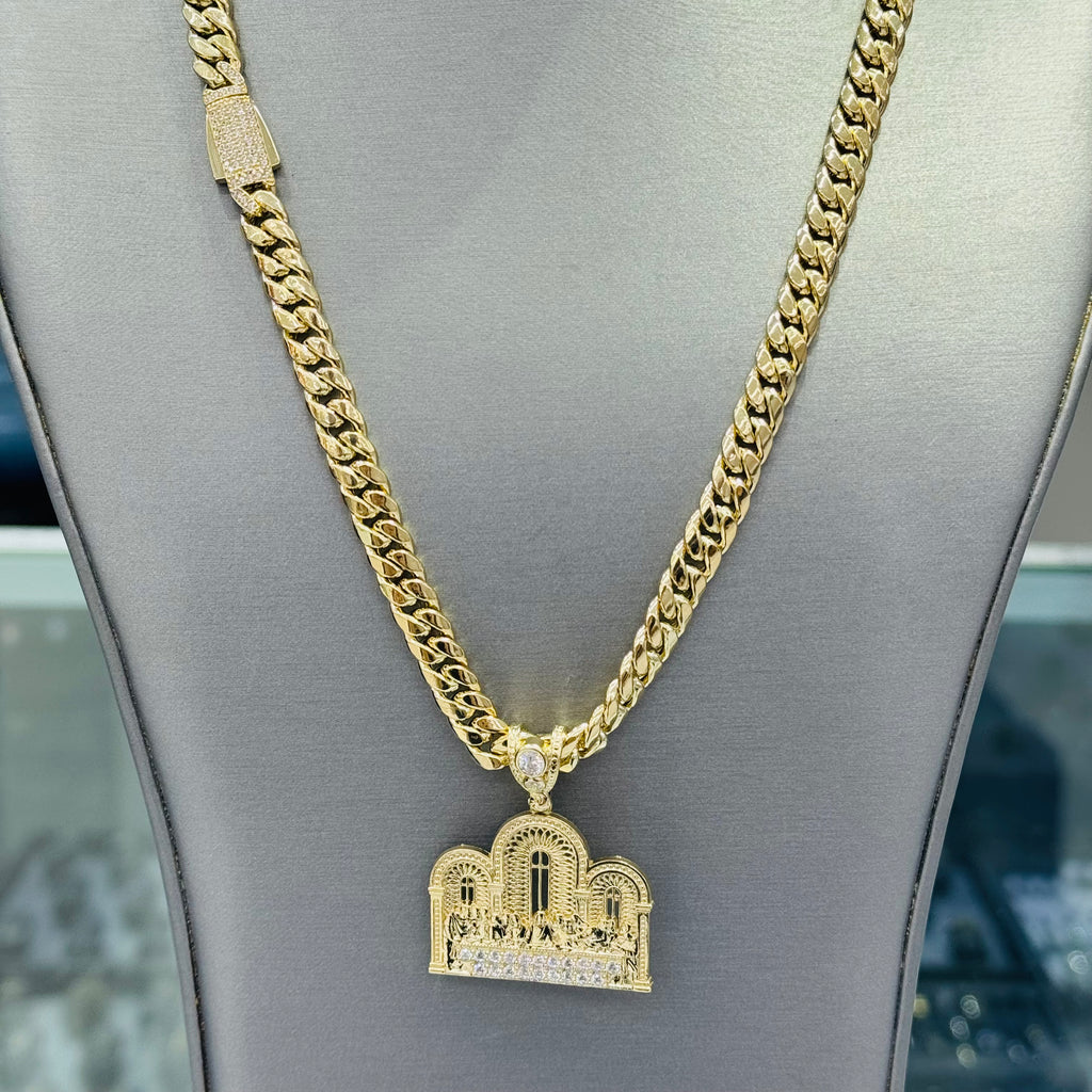 14k Last Supper Pendant W/ Hollow Cuban Chain (7MM - 20” Inches) JTJ™ - Javierthejeweler