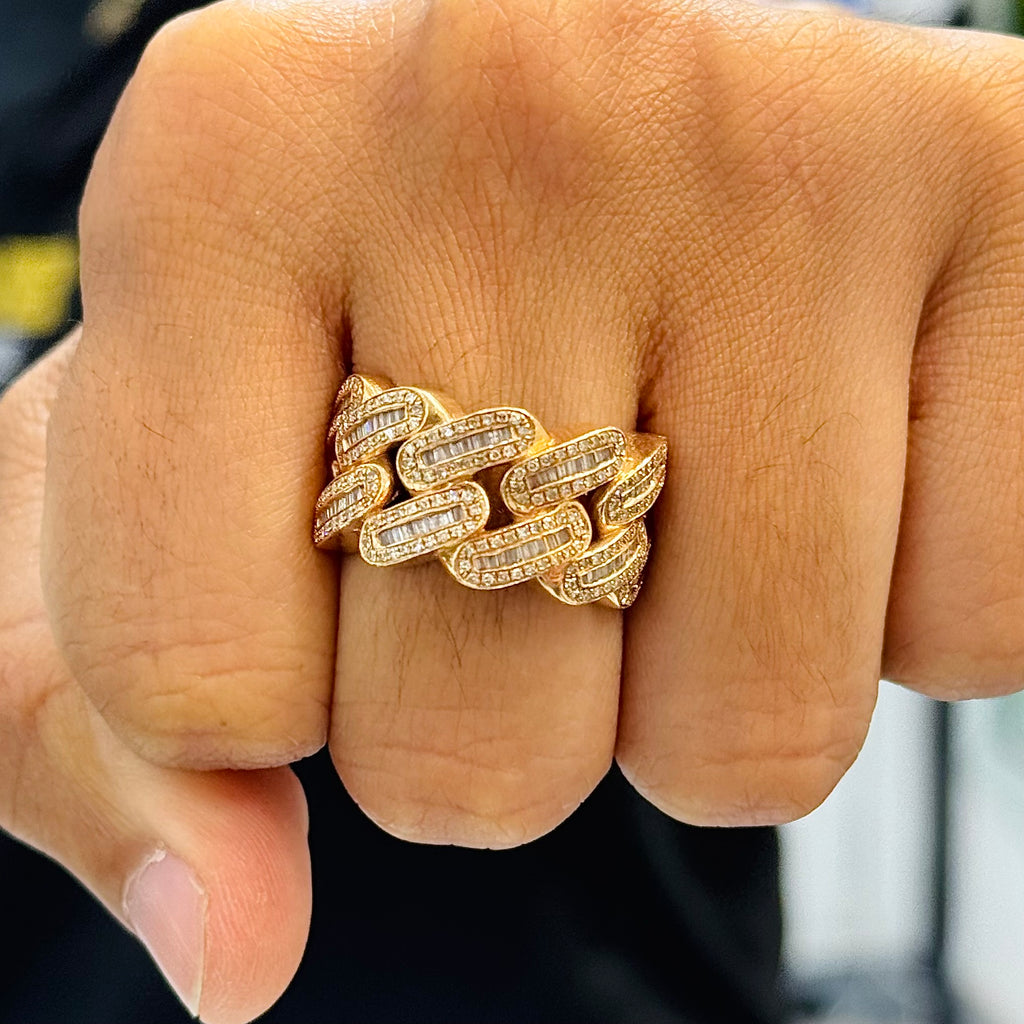 14K Rose Gold Men’s 💎 Baguette Diamond Cuban Ring JTJ™ - Javierthejeweler