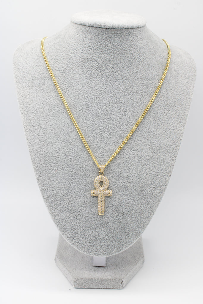 *NEW* PA 14K Ank Cross  Pendant w/ Hollow Cuban Chain - JTJ™ (Copiar) - Javierthejeweler