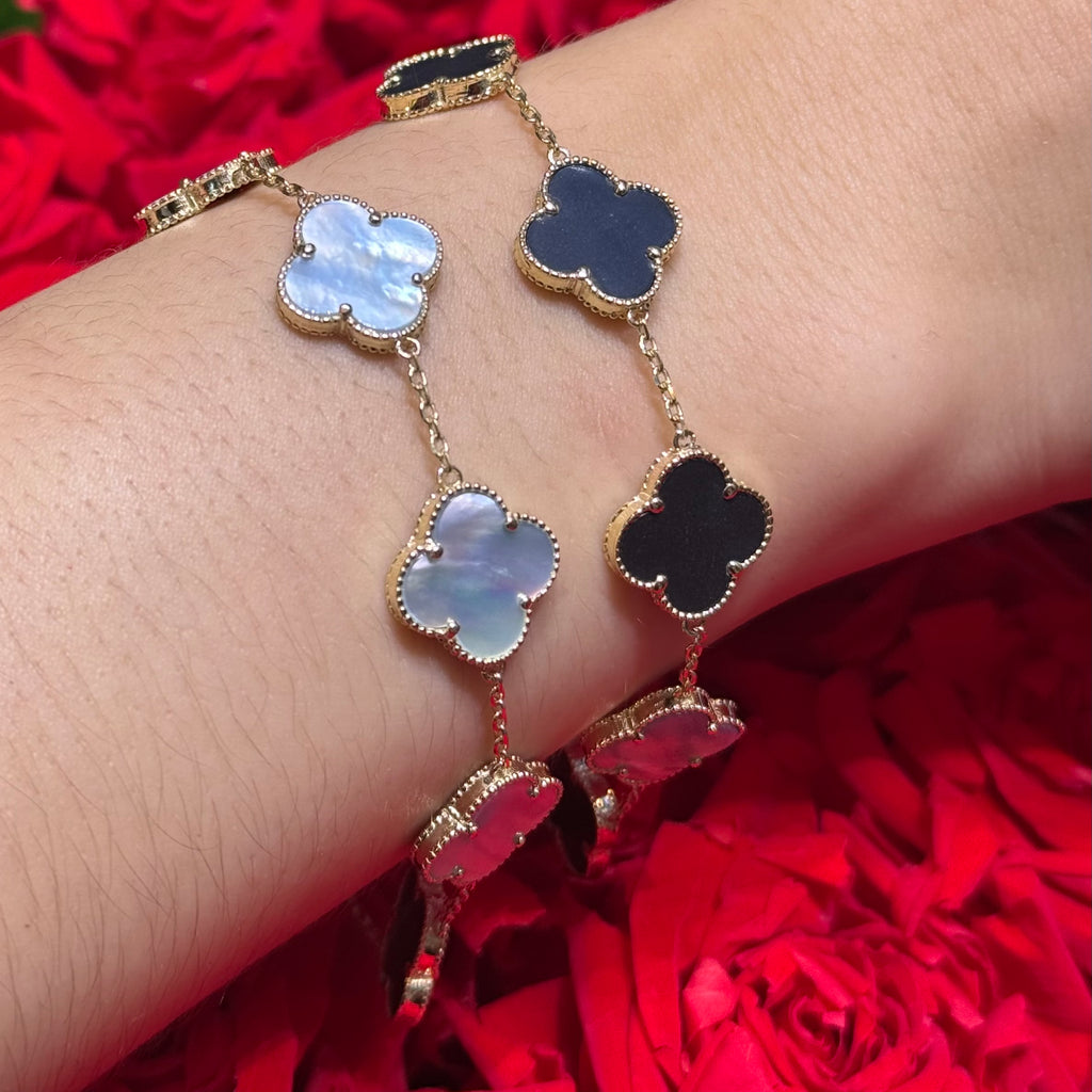 14k Double Sided (Black & white) Clover Fancy Bracelet JTJ™ - Javierthejeweler