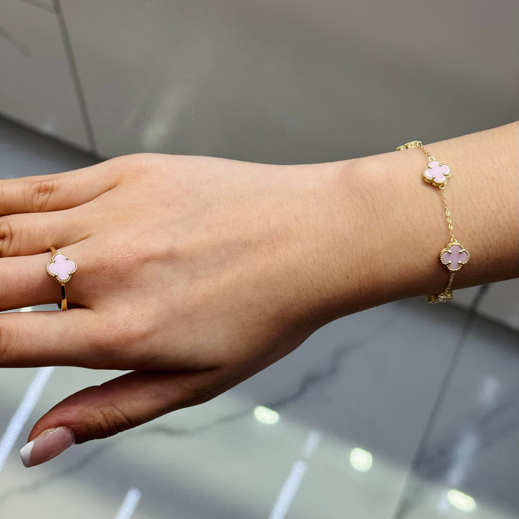 14K Pink Clover Fancy Bracelet + Ring Set JTJ™ - Javierthejeweler