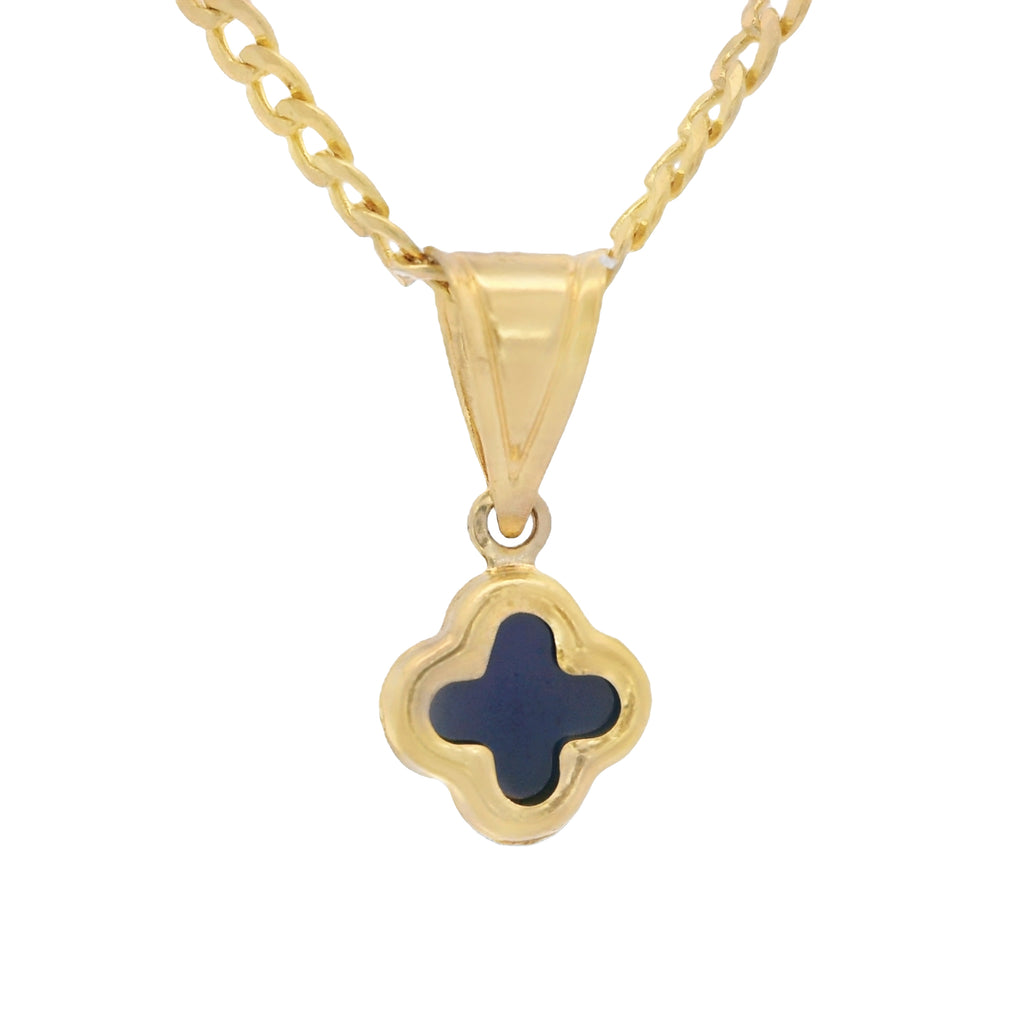 14K Dark Blue Clover Pendant W/ Solid Cuban Chain (16” Inches) JTJ™ - Javierthejeweler