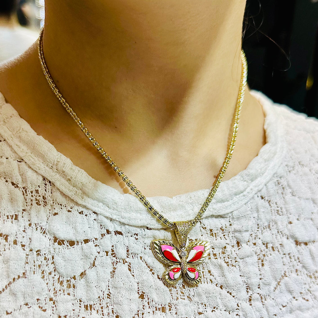 14K CZ Butterfly Pendant W/ Moon Ice Chain JTJ™ - Javierthejeweler