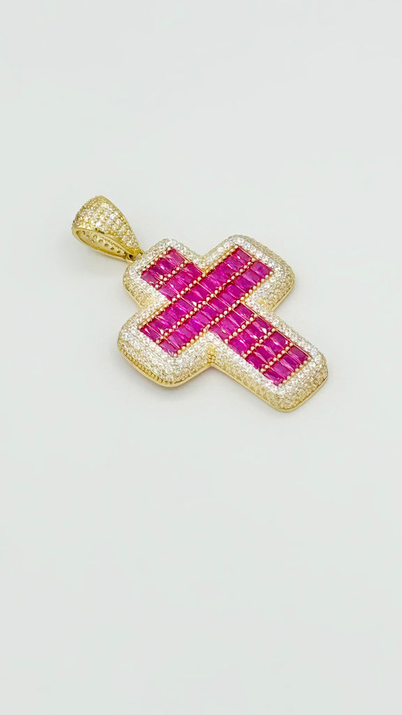 *NEW* 207 14K CZ Cross Baguette Pendant (Pink) JTJ™ - Javierthejeweler
