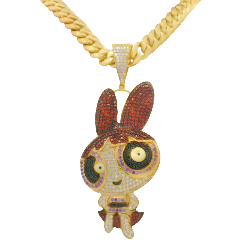 14K PP Bombon BIG CZ Pendant W/ Hollow Cuban Choker (7MM - 16” Inches) JTJ™ - Javierthejeweler