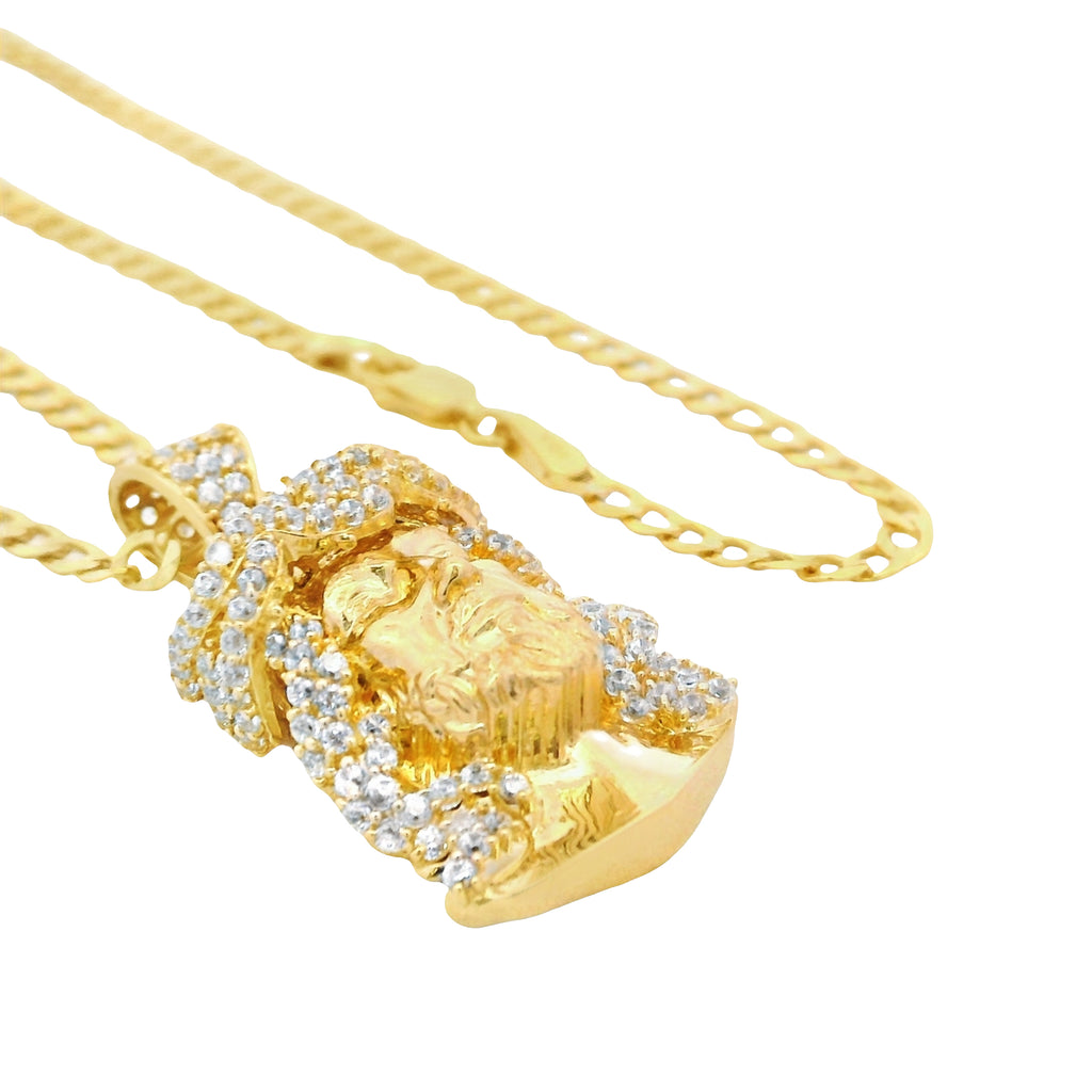 14K Jesus CZ Pendant W/ Solid Cuban Chain (3MM - 22” Inches) JTJ™ - Javierthejeweler