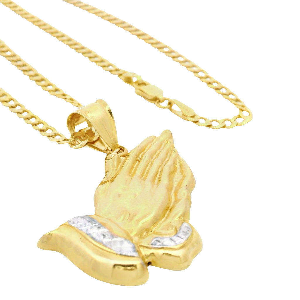 14K Praying Hands Pendant W/ Solid Cuban Chain (3MM - 24” Inches) JTJ™ - Javierthejeweler