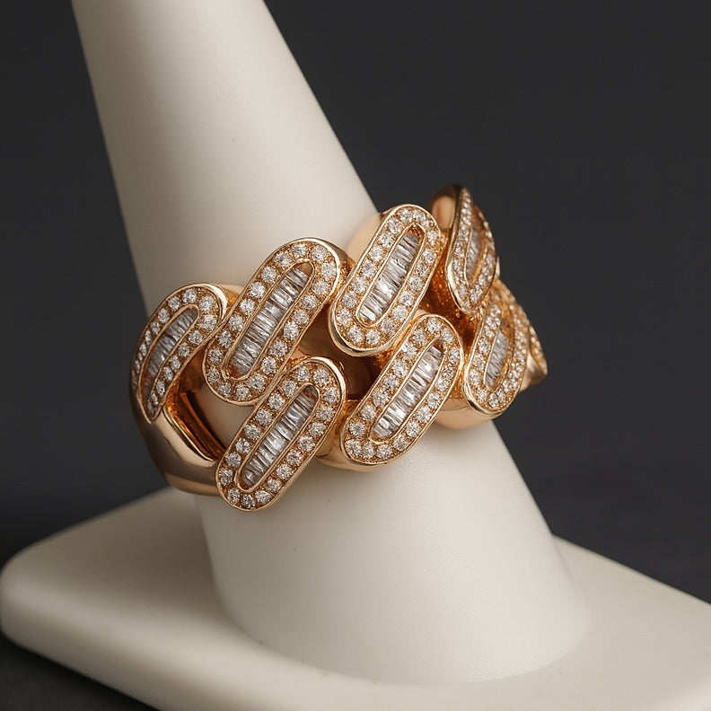 14K Rose Gold Men’s 💎 Baguette Diamond Cuban Ring JTJ™ - Javierthejeweler