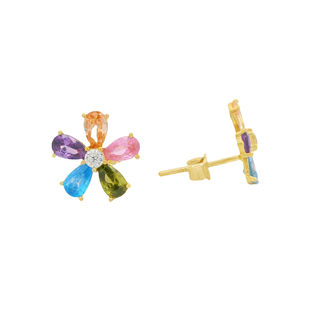 14K CZ Multicolor Flower Earrings JTJ™ - Javierthejeweler