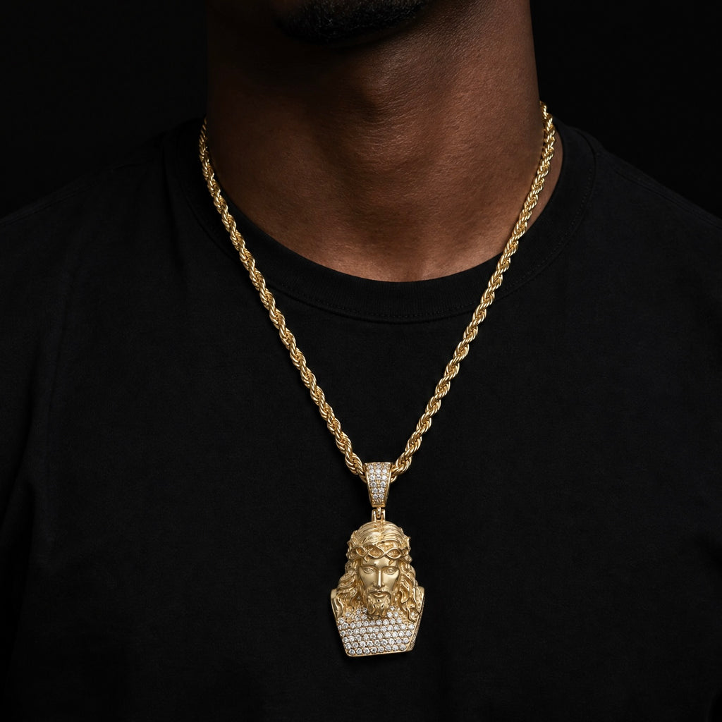 14K Gold Jesus 3D CZ Pendant Rope Chain NYC – Javierthejeweler