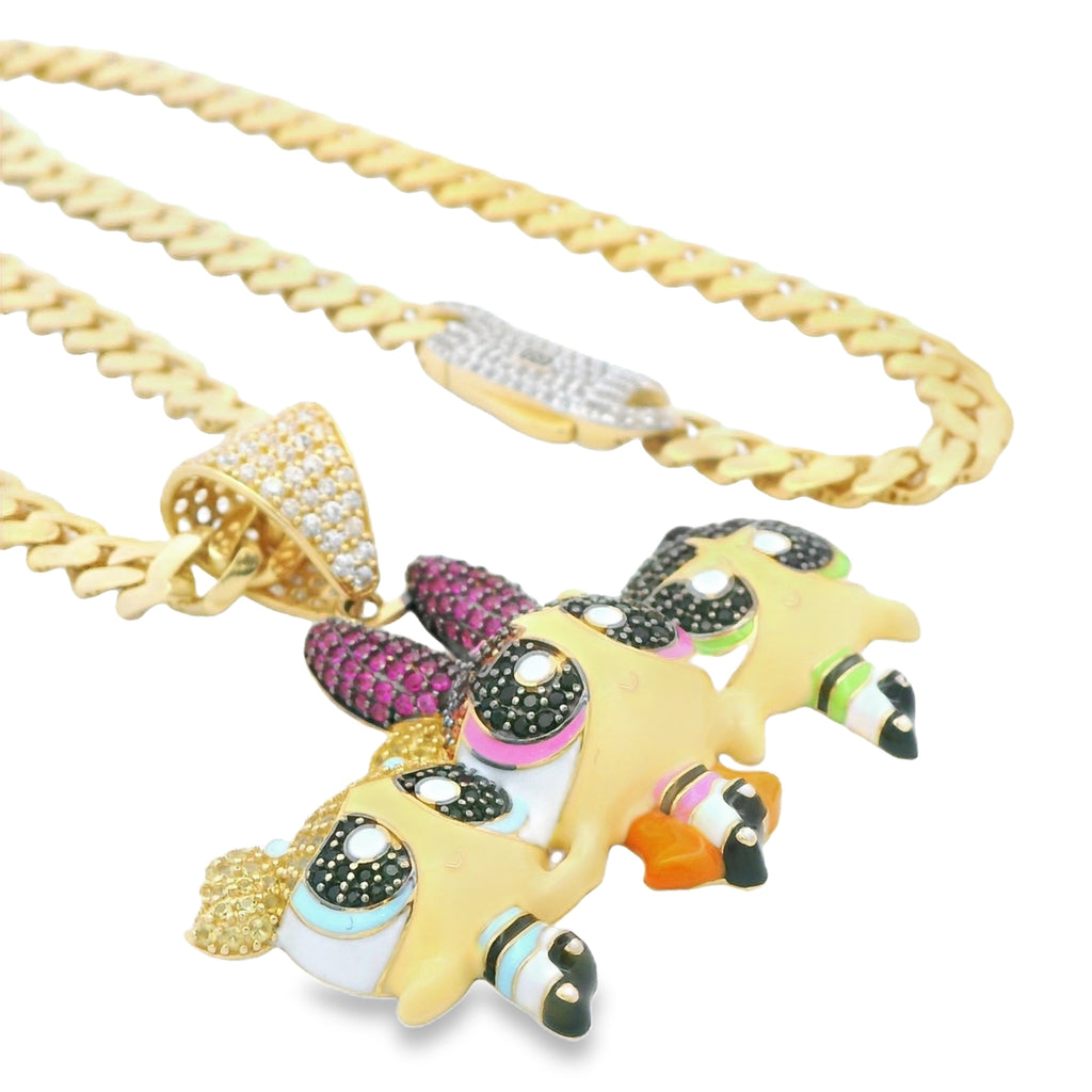 14K PP GIRLS 😍 Pendant W/ Hollow Cuban Monaci Choker (16” Inches) JTJ™ - Javierthejeweler