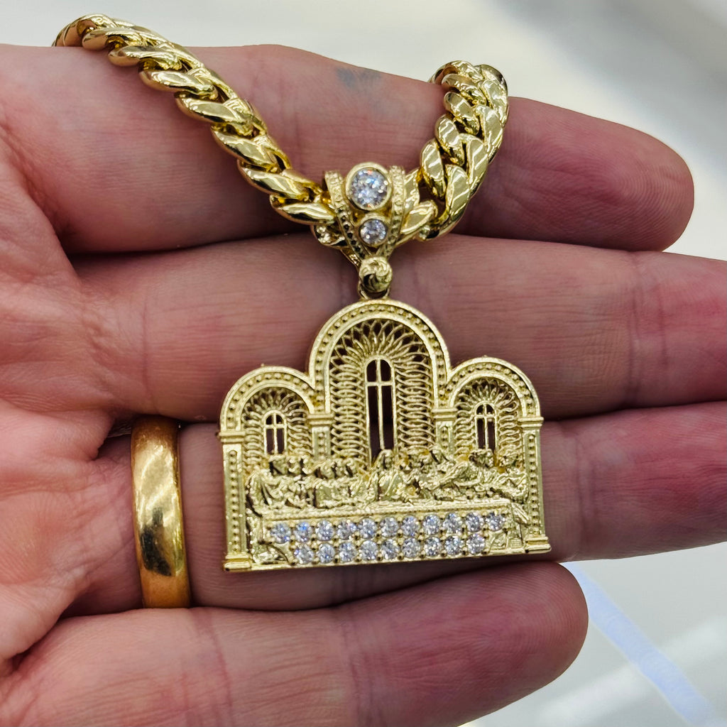 14k Last Supper Pendant W/ Hollow Cuban Chain (7MM - 20” Inches) JTJ™ - Javierthejeweler