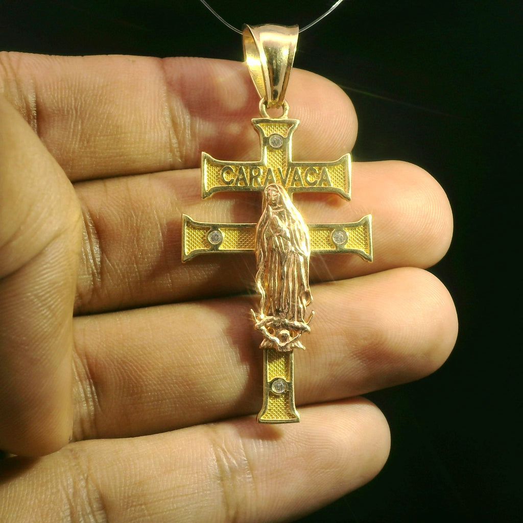 14K Caravaca Cross Pendant two Tone (2” Inches)  JTJ™ - Javierthejeweler