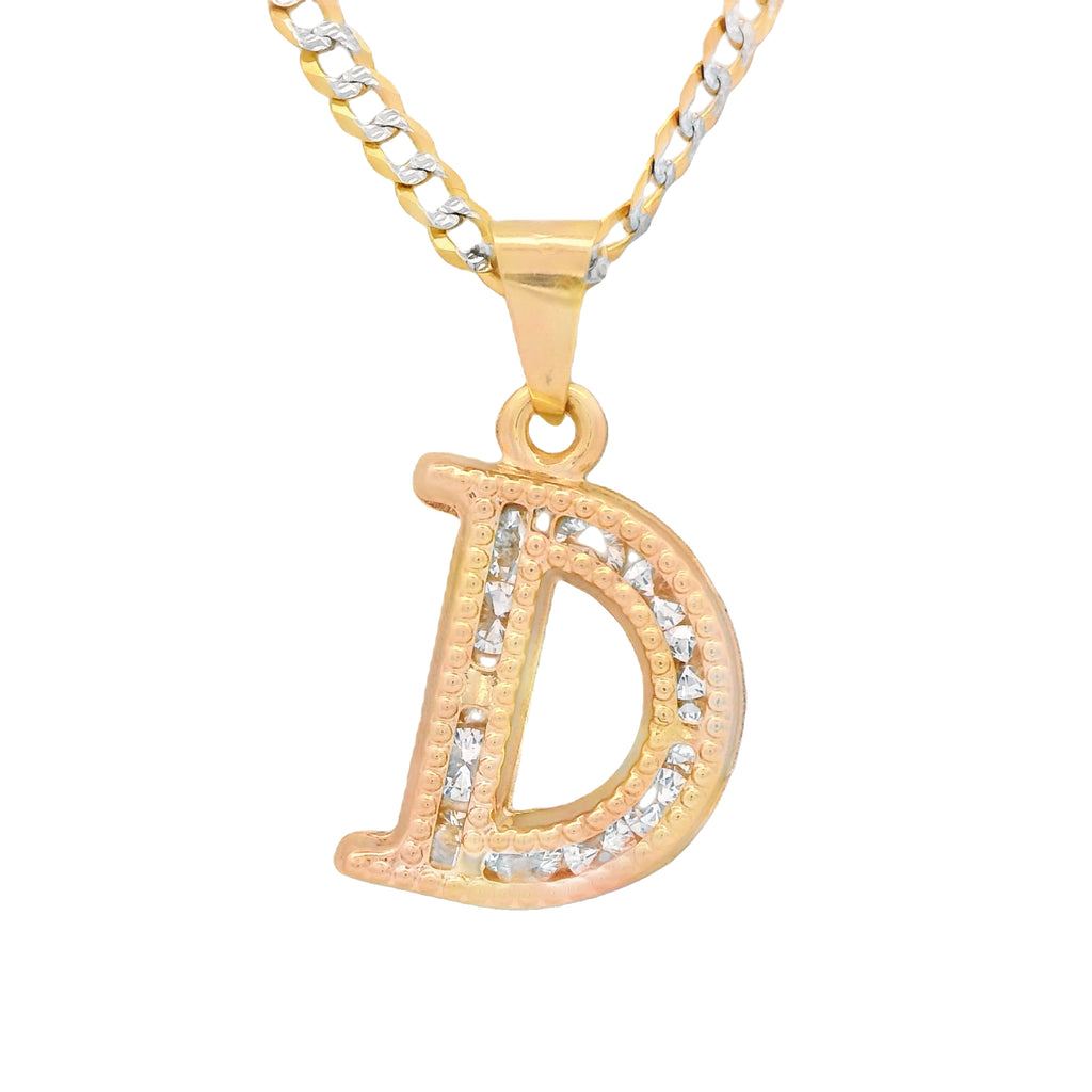 14K Initial (D) CZ Pendant w/ Solid Two Tone Cuban Chain (18” Inches) JTJ™ - Javierthejeweler