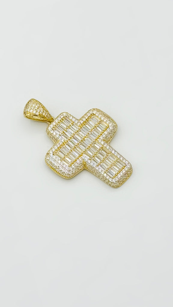 *NEW* 207 14K CZ Cross Baguette Pendant (White) JTJ™ - Javierthejeweler