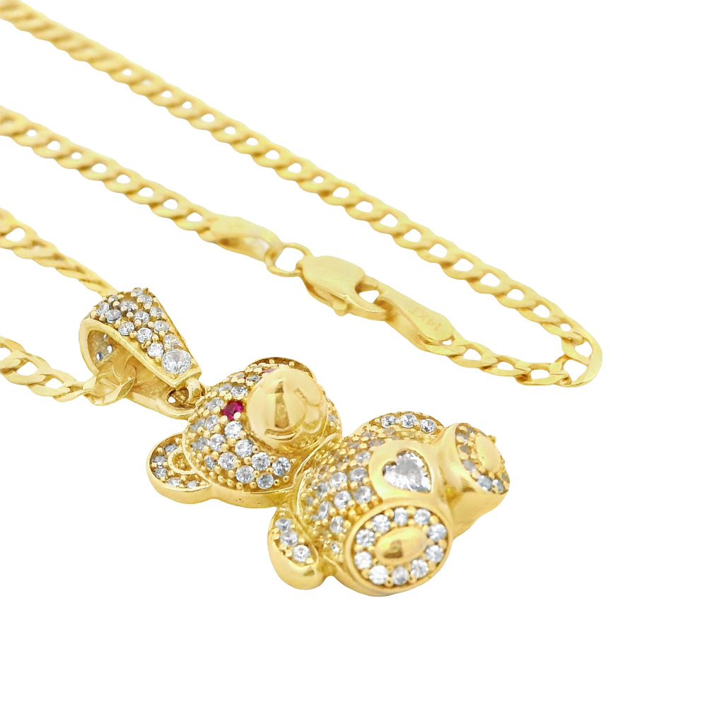 14K Teddy CZ Bear Pendant w/ Solid Cuban Chain (18” Inches) JTJ™ - Javierthejeweler