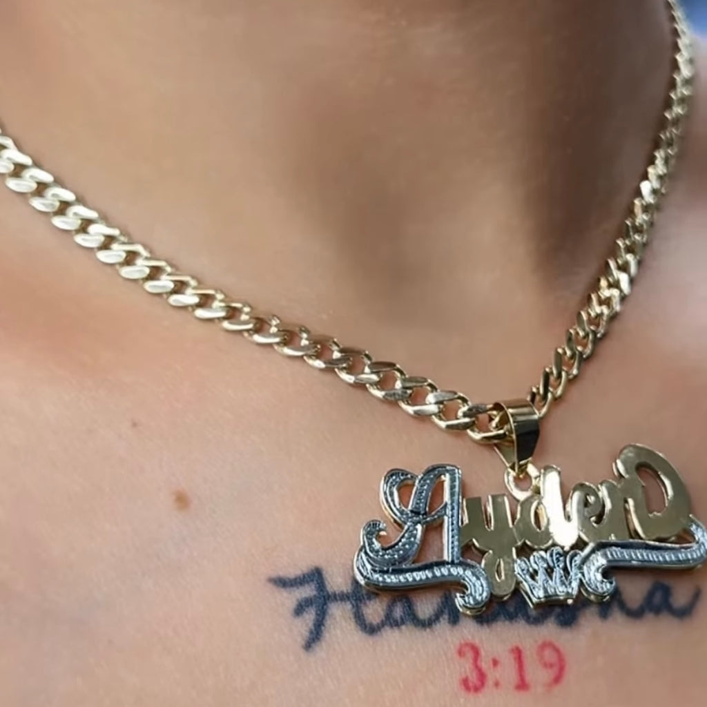 14 k Custom Name Pendant + Hollow Cuban Choker for Women (16" Inches) 😍 JTJ™ - Javierthejeweler