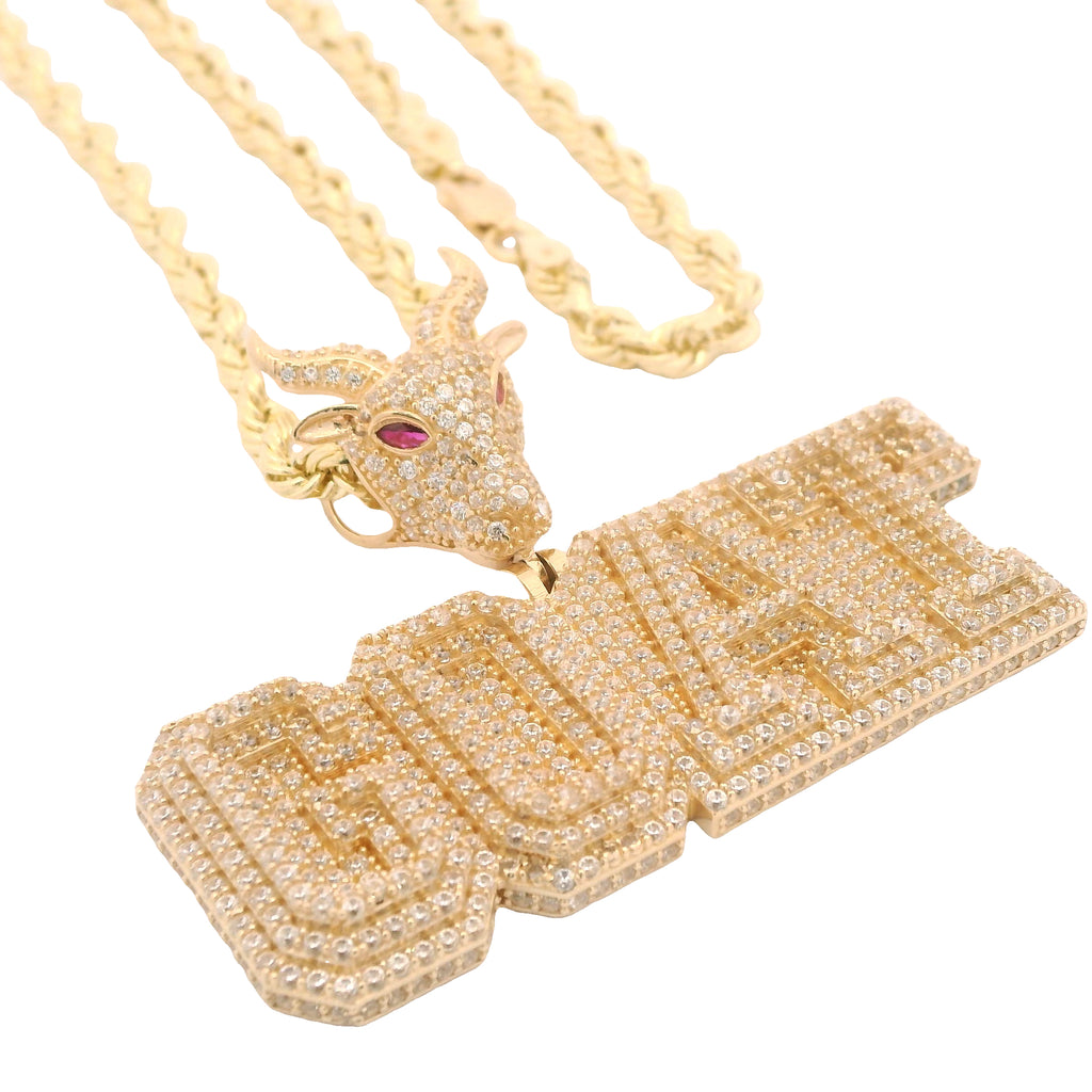 14k Goat Pendant W/ Hollow Rope Chain (3.5MM - 24” Inches) JTJ™ - Javierthejeweler