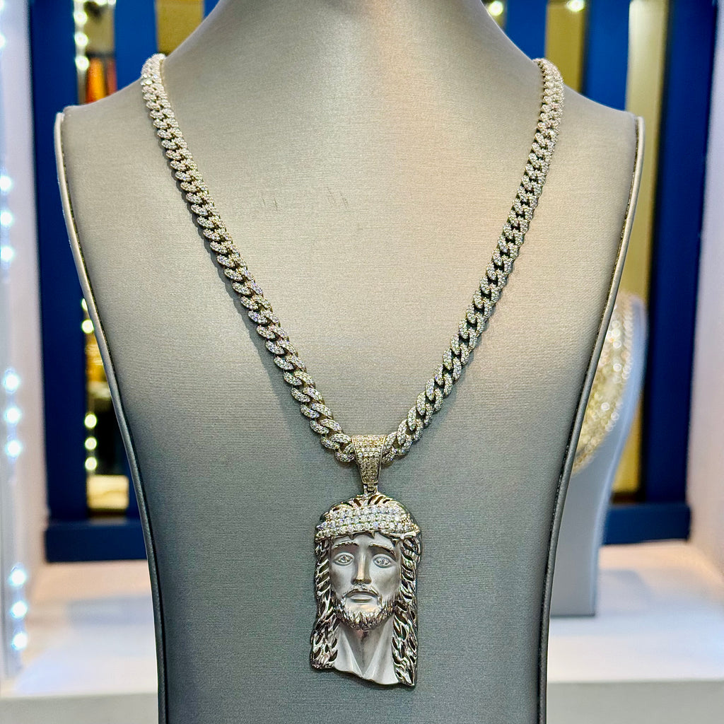 14k Jesus Face CZ W\ Hollow Cuban ChainFull CZ (7.5MM - 22” inches) JTJ™ - Javierthejeweler