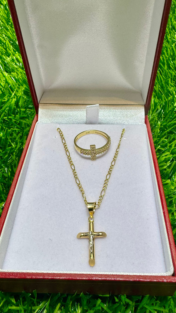 *NEW* 14K Cross Pendant + Hollow Figaro Chain + Cross CZ Ring JTJ™ - Javierthejeweler