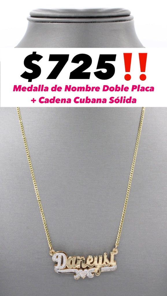 *NEW* 14K Custom Double Plate Name 🤍 Pendant W/ Solid Cuban Chain JTJ™ - - Javierthejeweler