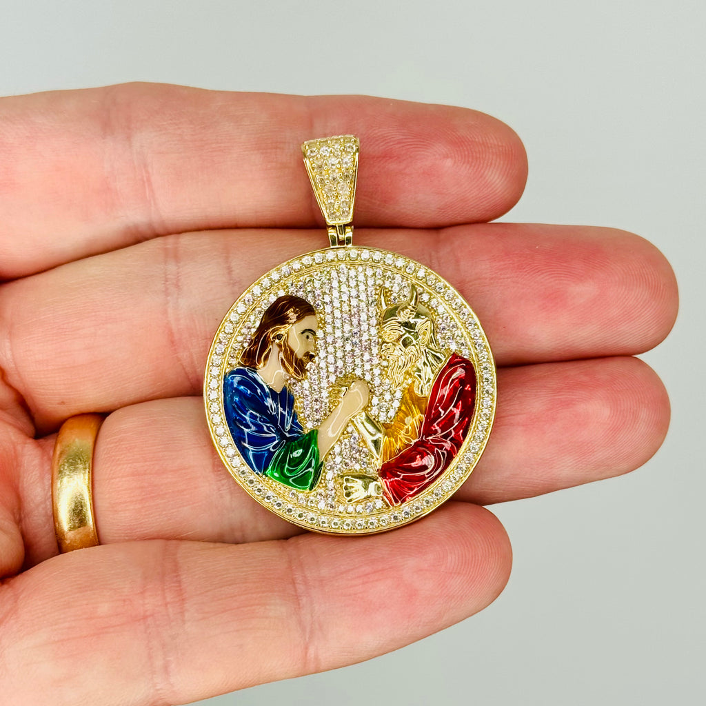 14K God Vs Evil Pendant CZ JTJ™ - Javierthejeweler