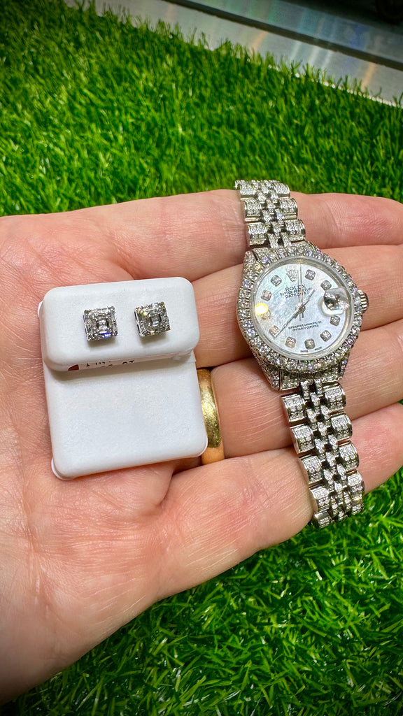 *NEW* ICED OUT Rolex Watch 💎 Diamond Bezel 26MM + DIAMOND EARRINGS JTJ™ - Javierthejeweler