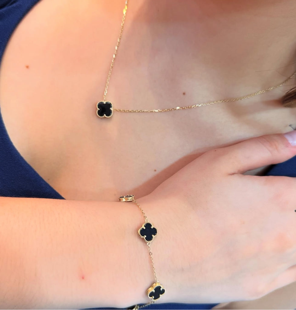 14K Black Clover Fancy Necklace + Bracelet Set 😍 JTJ™ - Javierthejeweler