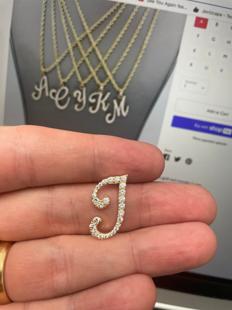*NEW* 14K All Initial Cursive Pendant + Semi Solid Rope Chain (20" Inches)  JTJ™ - Javierthejeweler