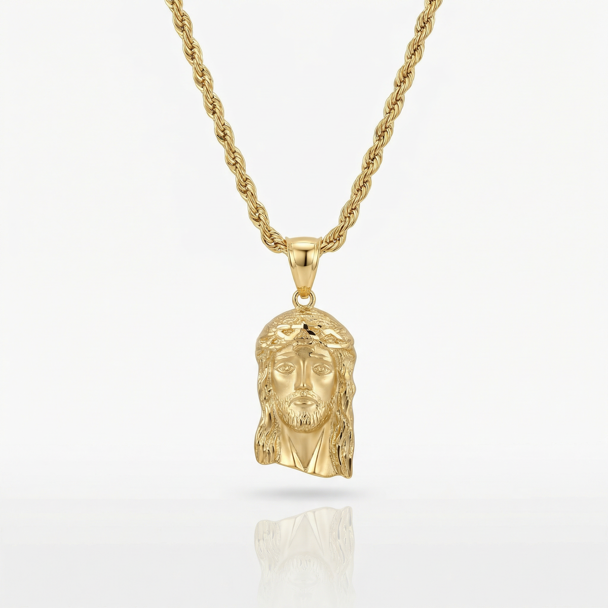 Jesus Rope Silver Chain 14K Jesus Face Pendant with Rope Chain NYC – Javierthejeweler